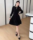 【ロング＆ミニ】ヘップバーン風 ベロアドレス ビジュー 上品 デート 女子会 LW2-DD6026