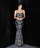 【5色】ロングドレス 宴会 気質 キラキラ 披露宴 脚長効果 ノーショルダー YH2-YEY16398#