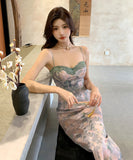 膝丈ドレス キャバドレス 吊りドレス レース 宴会 花柄  高級感 おしゃれ YH2-ZED889735GT347