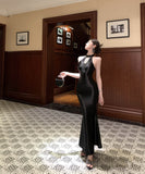 ロングドレスサテンドレスホルターネック宴会パーティードレスセレブ風高級感演奏会イベント指名キラキラマーメイドドレス WQ2-DD4476