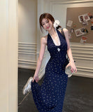 ロングドレスホルターネックレース花柄谷間見せセクシー夏着痩せ気質エレガント同伴 WQ2-MXX80133