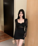 【2色】 ミニドレス キャバドレス セクシー  ナイトドレス ミニ丈 タイトワンピース オフショル Vネック リボンポイント ボディライン LW2-DD5839