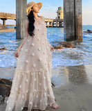 ロングドレスサンドレス着痩せ気質旅行ビーチ海フリル花柄体型カバーエレガント WQ2-CD6-601-82210600