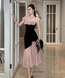 手作りドレスロングドレスオフショルダーチュールフリルフラワーセクシー高級感マーメイドドレス宴会パーティー二次会着痩せ気質 WQ2-JY51303