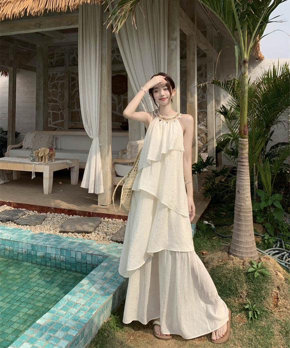 ロングドレスサンドレス非対称個性感キラキラ着痩せ気質旅行大人可愛いフリルフランス風 WQ2-CD15-A1023-10030680