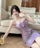 【4色】ミニドレス キャバドレス 光沢感 背露出 Vネック セクシー おしゃれ YH2-DD6493