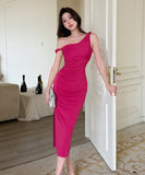 【2色】膝丈ドレスキャバドレスワンーショルダーセクシー着痩せ同伴気質パーティー WQ2-ZED889864GT347