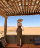 Lady's coco ロングドレス キャバドレス  セクシー 上品 レトロ  ホルターネック バックレス リゾート風 シャーリング デザイン LW2-CD1-E215-63120550