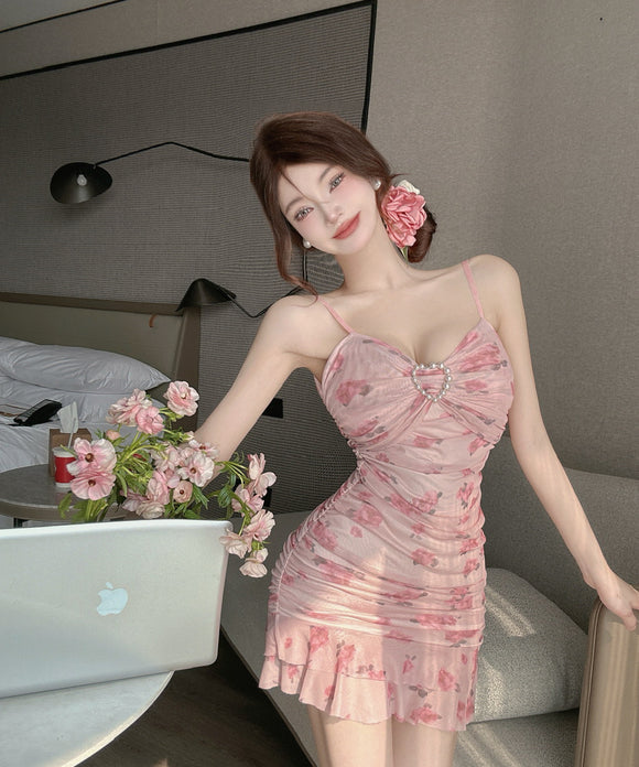 【2色】ミニドレス キャバドレス 花柄 セクシー 肌見せ 大人可愛い YH2-DD6428