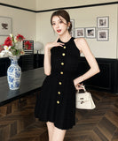 【2色】ミニドレス オードリー風 ホルターネック ニット エレガント Ａライン ウェストシェイプ 痩せ見え デート パーティー JC2-MLS8378