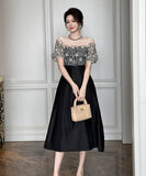 手作りドレスロングドレスレースチュール刺繍セクシーAライン着痩せ気質宴会パーティー二次会高級感セレブ風 WQ2-JY21706