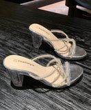 【2色】ハイヒール パンプス キラキラ スリッパ 美脚効果 歩きやすい 流行り OL 百掛け ヒール 靴 WQ5-HS6908-3