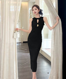 4色ロングドレスニットドレスセクシーノースリーブ谷間見せエレガント通勤 WQ2-ZED889095GT513