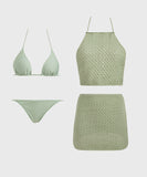 【4点セット】2色 三角ビキニ水着ワンピースクロシェ編み hot girl ホルターネックセクシーSNS話題 WQ7-DP-A10394