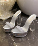 【2色】ハイヒール パンプス 透明感 キラキラ スリッパ 美脚効果 歩きやすい 流行り OL 百掛け ヒール 靴 WQ5-HS3001-2