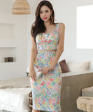 【2点セット】膝丈ドレス キャバドレス 花柄 韓国っぽ おしゃれ 着瘦せ 気質 YH2-ZED880244E