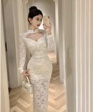 レース  ロングドレス 宴会  セレブ風 気質 脚長効果 XH2-ZRD885313DXH245