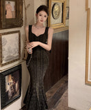 ロングドレスタイトドレスマーメイドドレスセクシーエレガント谷間見せセレブ風気質パーティー WQ2-ZED88687HS109
