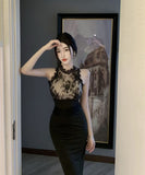 【2色】 キャバドレス party 花柄 レース セクシー ホルターネック YH2-DD6221