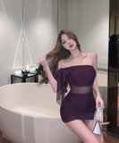 ミニドレスオフショルダーチュールキャバドレスセクシー肌見せおしゃれナイトクラブキャバクラ指名 WQ2-XKD-D408A-2029-Mar15