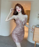 【2色】ミニドレス キャバドレス レース party キラキラ 谷間露出 セクシー YH2-DD5734