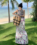 ロングドレスサンドレス花柄ホルターネックセクシー着痩せ気質ビーチ海旅行SNS話題 WQ2-XHY918009