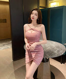 【4色】ミニドレスキャバドレスホルターネックセクシー谷間見せナイトクラブキャバクラ非対称キャバクラ WQ2-YM8830