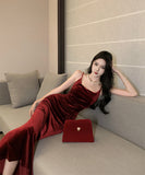 Lady's coco ロングドレス キャバドレス セクシー フレンチヴィンテージ風 ベロア キャミワンピース ボディコン マーメイドドレス スリムシルエット 背中あき 結婚式 二次会 披露宴 パーティー 上品 LW2-CD2-761-75830450