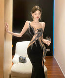 ロングドレスキャバドレス刺繍セクシー肌見せナイトクラブイベント高級感キラキラ気質非対称 WQ2-DD4474