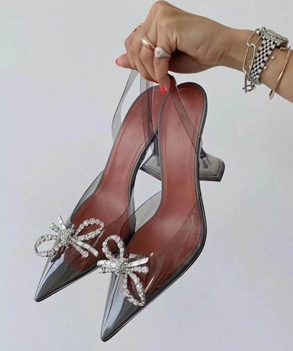 【2色】ハイヒール パンプス キラキラ 高見え レース パーティー 高級感 リボン WQ5-KLL9918-8