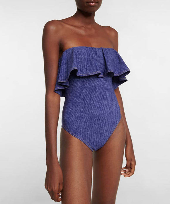 2type ビキニ水着ベアトップモノキニリボンフリルセクシービーチ海温泉デニムおしゃれ WQ7-DP-A33547