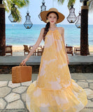 ロングドレスサンドレス着痩せ気質花柄旅行SNS話題ビーチ海バックレスドレスセクシー大人可愛い WQ2-CD6-141-92380650