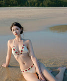 水着 三角ビキニ クロシェ編み 切り替え イチゴ ホルターネックセクシー 体型カバー ビキニ WQ7-YQ-HH5XB6FLL