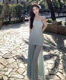 【2色】ロングドレスキャミワンピチュール透明感コーデ万能Jennie styleマーメイドドレス WQ2-ZED882521DXH437A