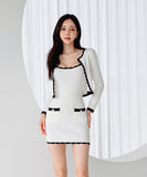 【2点セット】 ミニドレス キャバドレス セクシー 韓国風 ニットタイトセット 長袖 クルーネック ビスチェ  上品コーデ デート 女子会 カフェ LW2-DD6030