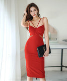 膝丈ドレスキャミワンピセクシー高級感タイトドレス着痩せ気質韓国っぽ同伴エレガント WQ2-ZED889706BH538