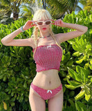 水着ビキニ水着モノキニチェック柄カワセクシー温泉ビーチ海旅行リボンベアトップ WQ7-CF-AD1639