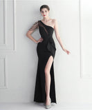 【6色】ロングドレス キラキラ パーティードレス ワンーショルダー お姫様 誕生日 演奏会 宴会 WQ2-YEY19971#