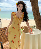 ロングドレスマーメイドドレス花柄フリル谷間見せセクシー同伴エレガント気質着痩せ WQ2-XHY911579