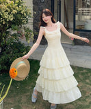 ロングドレスティアードスカートカワセクシーエレガント着痩せ気質フリル夏Aライン WQ2-MXX3066