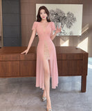 【3色】Lady's coco ロングドレス キャバドレス セクシー シースルー タイトワンピース  ロング丈 大人可愛い LW2-DD5833