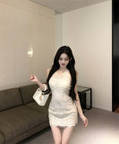 ミニドレスキャバドレスレースホルターネックタイトドレスパーティーナイトクラブセクシーバックレスドレス高級感 WQ2-ZED882368DXH437A