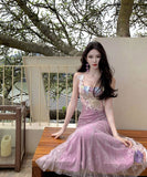 ロングドレスタイトドレスレースフラワーマーメイドドレスセクシーエレガント韓国っぽキャミワンピ WQ2-CD6-157-81570780