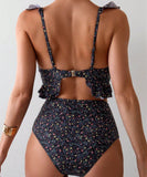 【3色】水着ビキニモノキニ花柄タンキニ体型カバー着痩せ気質エレガントビーチ海温泉 WQ7-ZY-1771