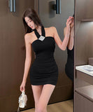 【2色】キャバドレスホルターネックミニドレスキラキラセクシーナイトクラブ指名気質 WQ2-CD6-513-90160490