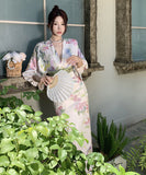 ロングドレスVネック小顔花柄エレガントフランス風着痩せ通勤おしゃれ WQ2-ZED6780