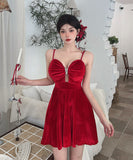 【2色】 ミニドレス キャバドレス セクシー 谷間魅せ Vネック ベルベット タイトキャミワンピース ウエストマーク パーティー 指名 LW2-DD5932