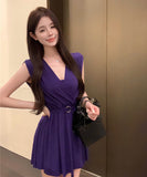 【2色】ミニドレスキャバドレスVネックAライン着痩せ気質谷間見せ指名女子力 WQ2-ZED88721DXH342