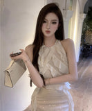 【2点セット】ミニドレス セクシー ボディコン ビジューホルターネックフリルトップス＋スパンコールタイトスカート デート 女子会 クラブ JC2-XKDD452-681-Sep10