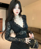 【2色】ミニドレス キャバドレス セクシー ロングスリーブ レース拼接け ナイトクラブ ボディコン 指名 JC2-DD5422